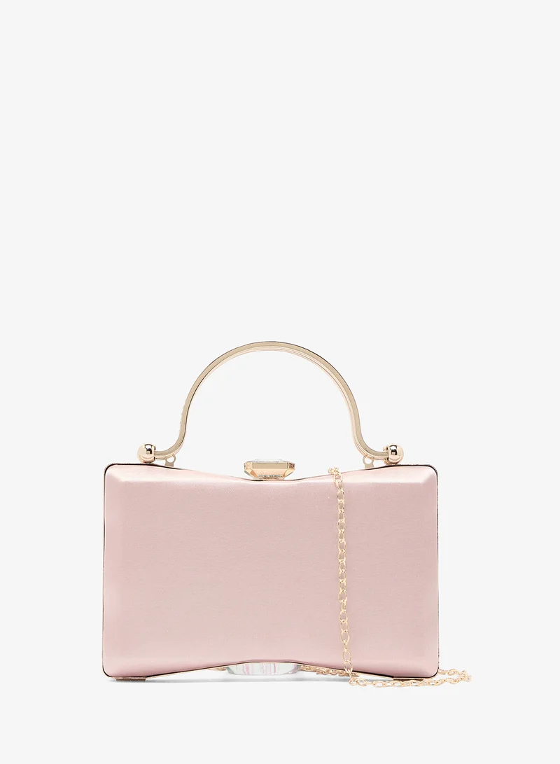 Metallic Top Handle Clutch With Gold Accent